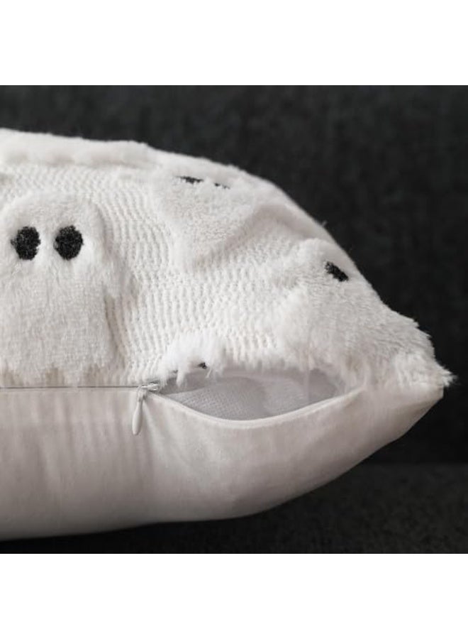 ChicAbode 2 Pcs Halloween Pillow Covers, 18x18 Inch White Ghost Throw Pillow Cases, Soft Plush Faux Fur Cushion Covers for Sofa Couch Chair Bedroom Living Room Home Decor - Image 1